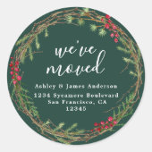 Elegant Greenery Wreath We’ve Moved Address Ronde Sticker (Voorkant)