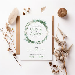 Elegant Greenery Wreath Wedding Invitation Kaart