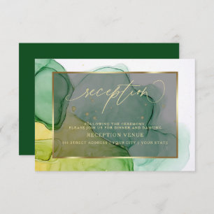 Elegant Greens and Golds Ink Reception Invitation Kaart