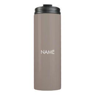 Elegant greige beige aangepaste naam text monogram thermosbeker