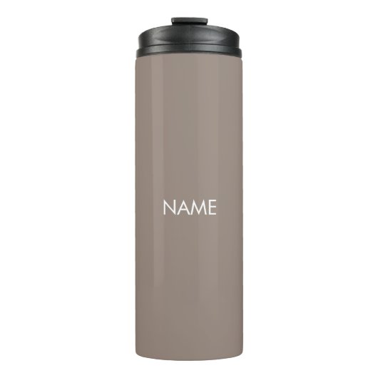 Elegant greige beige aangepaste naam text monogram thermosbeker (Voorkant)