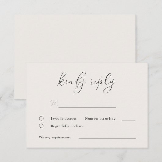 Elegant Greige Script Wedding RSVP Kaartje (Voorkant / Achterkant)
