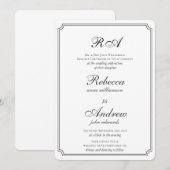 Elegant grenst zwart-wit monogram invitati kaart (Voorkant / Achterkant)