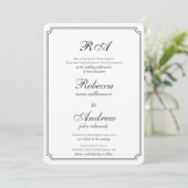 Elegant grenst zwart-wit monogram invitati kaart (Staand voorkant)