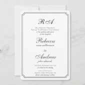 Elegant grenst zwart-wit monogram invitati kaart (Voorkant)