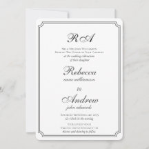 Elegant grenst zwart-wit monogram invitati