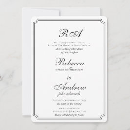 Elegant grenst zwart-wit monogram invitati kaart