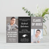 Elegant Grey and Black Young Man Afstuderen Kaart (Staand voorkant)