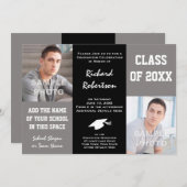 Elegant Grey and Black Young Man Afstuderen Kaart (Voorkant / Achterkant)