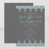 Elegant Grey and Blue Lace Wedding Invitations Kaart (Voorkant / Achterkant)