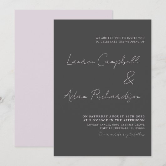 Elegant Grey and Blush Pink Wedding Invitation Kaart (Voorkant / Achterkant)