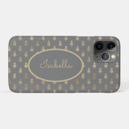 Elegant Grey and Gold Pineapple Personalized Case-Mate iPhone Case