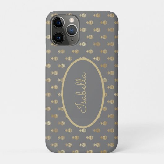Elegant Grey and Gold Pineapple Personalized Case-Mate iPhone Case (Achterkant)