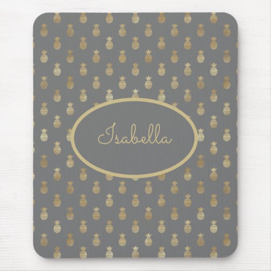 Elegant Grey and Gold Pineapple Personalized Muismat (Voorkant)
