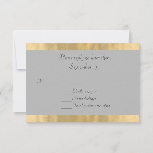 Elegant Grey and Gold Wedding RSVP Kaart (Voorkant)