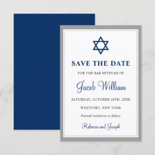Elegant Grey and Navy Blue Bar Mitzvah 3,5 inch x  Save The Date