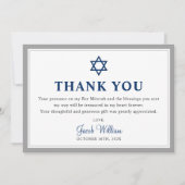 Elegant Grey and Navy Blue Bar Mitzvah Bedankkaart (Voorkant)