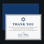 Elegant Grey and Navy Blue Bar Mitzvah Bedankkaart<br><div class="desc">Elegante grijze en marineblauwe bar mitswa bedankkaart</div>