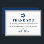 Elegant Grey and Navy Blue Bar Mitzvah Bedankkaart<br><div class="desc">Elegante grijze en marineblauwe bar mitswa bedankkaart</div>