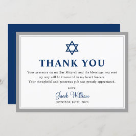 Elegant Grey and Navy Blue Bar Mitzvah Bedankkaart