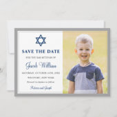 Elegant Grey and Navy Blue Bar Mitzvah Foto Save The Date (Voorkant)