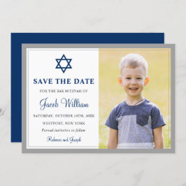 Elegant Grey and Navy Blue Bar Mitzvah Foto Save The Date
