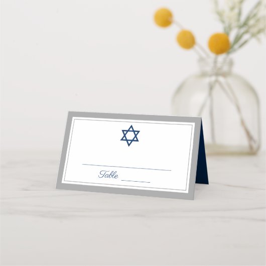 Elegant Grey and Navy Blue Bar Mitzvah Plaatskaartje (Voorkant)