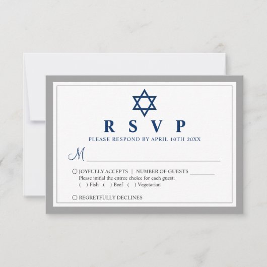 Elegant Grey and Navy Blue Bar Mitzvah RSVP Kaartje (Voorkant)