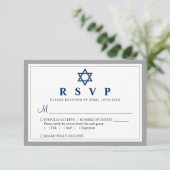 Elegant Grey and Navy Blue Bar Mitzvah RSVP Kaartje (Staand voorkant)