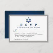 Elegant Grey and Navy Blue Bar Mitzvah RSVP Kaartje (Voorkant / Achterkant)
