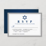 Elegant Grey and Navy Blue Bar Mitzvah RSVP Kaartje<br><div class="desc">Elegant Grey and Navy Blue Bar Mitzvah RSVP-kaart</div>