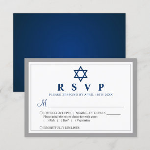 Elegant Grey and Navy Blue Bar Mitzvah RSVP Kaartje