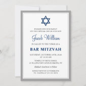 Elegant Grey and Navy Blue Bar Mitzvah Uitnodiging (Voorkant)