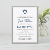 Elegant Grey and Navy Blue Bar Mitzvah Uitnodiging (Staand voorkant)