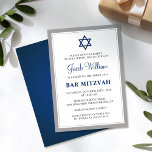 Elegant Grey and Navy Blue Bar Mitzvah Uitnodiging<br><div class="desc">Elegant Grey and Navy Blue Bar Mitzvah Uitnodiging</div>