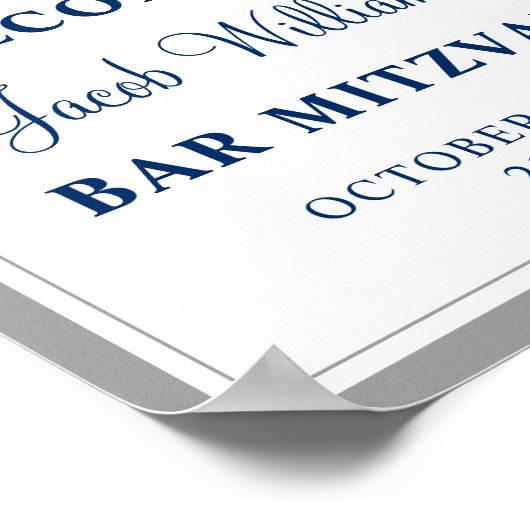 Elegant Grey and Navy Blue Bar Mitzvah Welkom Poster (Hoek)