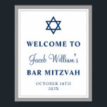 Elegant Grey and Navy Blue Bar Mitzvah Welkom Poster<br><div class="desc">Elegant Grey and Navy Blue Bar Mitzvah WelkomstPoster</div>