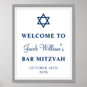 Elegant Grey and Navy Blue Bar Mitzvah Welkom Poster (Voorkant)