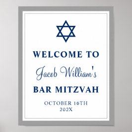 Elegant Grey and Navy Blue Bar Mitzvah Welkom Poster