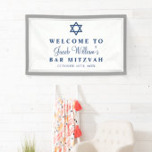 Elegant Grey and Navy Blue Bar Mitzvah Welkom Spandoek (Insitu)