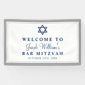 Elegant Grey and Navy Blue Bar Mitzvah Welkom Spandoek (Horizontaal)