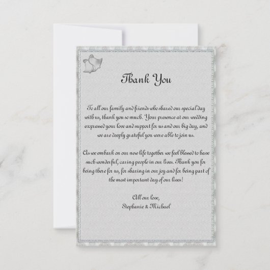 Elegant Grey and Silver Wedding Bells Dank u Bedankkaart