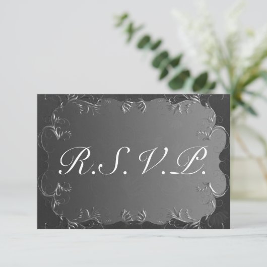 Elegant Grey and Silver Wedding RSVP (Staand voorkant)