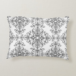 Elegant Grey and White Floral  Style Damask Accent Kussen