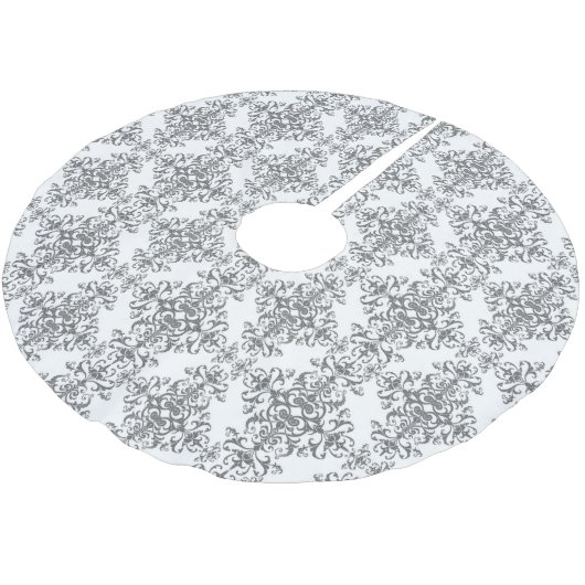 Elegant Grey and White Floral  Style Damask Kerstboom Rok (Gekanteld)