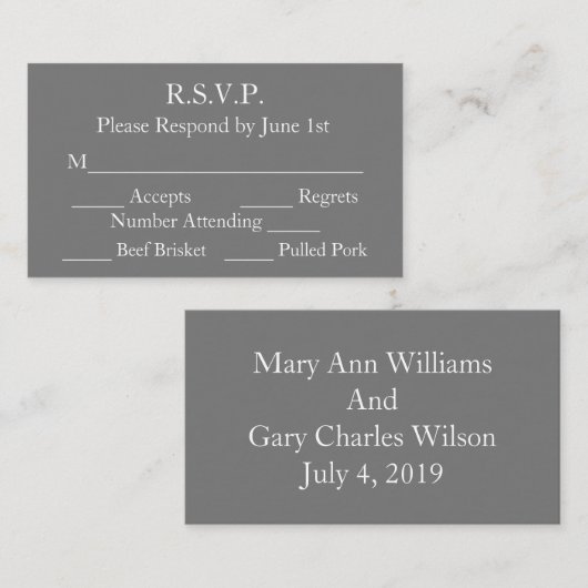 Elegant Grey and White Formal Wedding RSVP-kaarten Informatiekaartje (Voorkant / Achterkant)