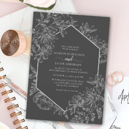Elegant Grey and White Geometric Floral Wedding Kaart