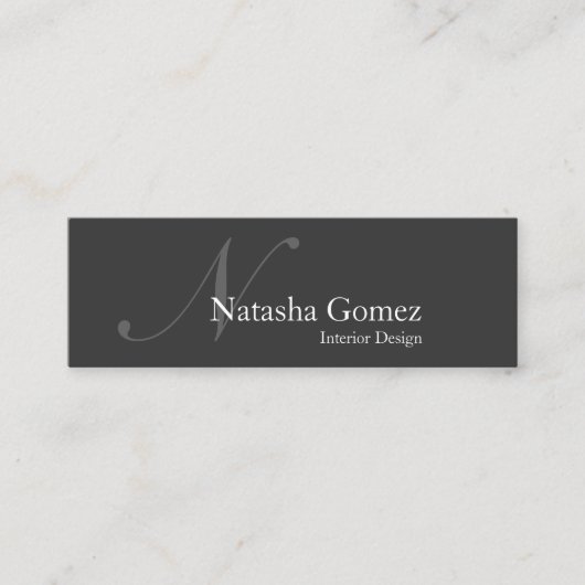 Elegant Grey and White Monogram SLIM Visitekaartje (Voorkant)