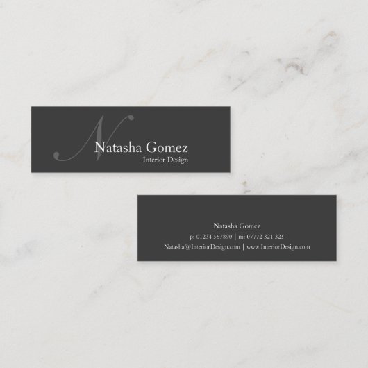 Elegant Grey and White Monogram SLIM Visitekaartje (Voorkant / Achterkant)