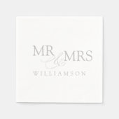 Elegant Grey and White Mr & Mrs. Name Napkins Servet (Voorkant)